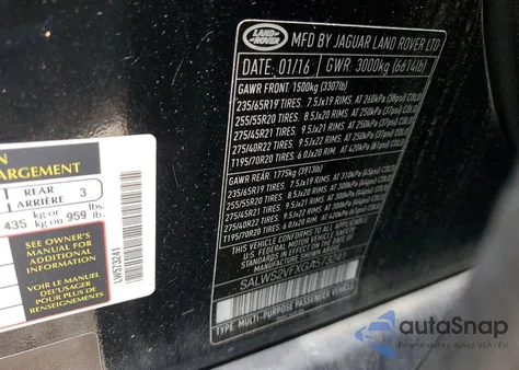 2016 Land Rover Range Rover Sport Hst из США, поврежденный, VIN SALWS2VFXGA573241